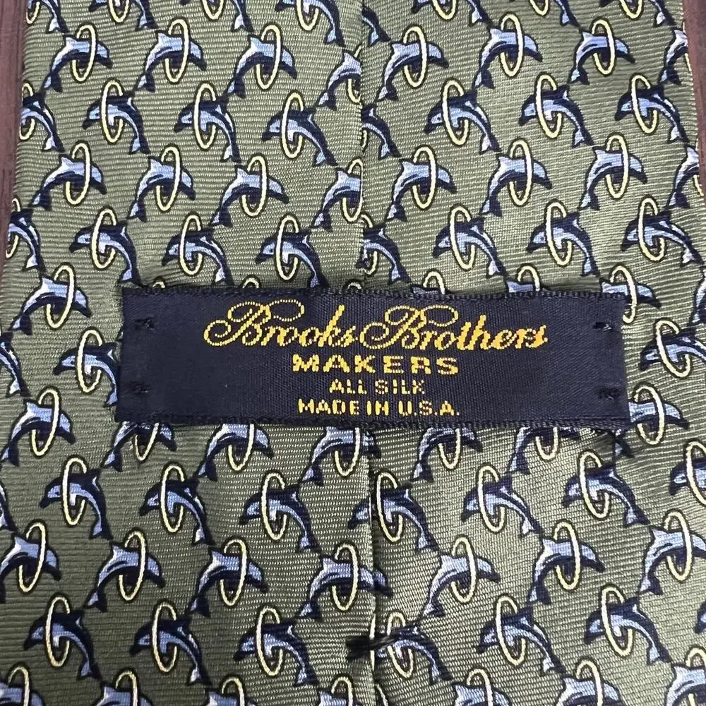 Lot 2 Brooks Brothers Ralph Lauren Mens 100% Silk‎ Ties Dolphin Geometric USA